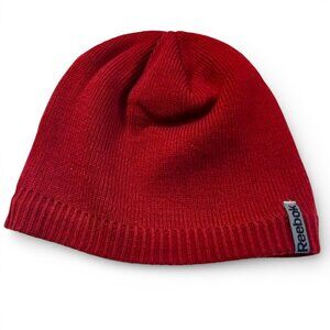Reebok Burgundy Skully Beanie Fleece Lined Hat Reebok Script Patch NWOT One Size